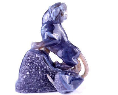 5.8" Geode Agate Hand Carved Crystal Tiger Sculpture