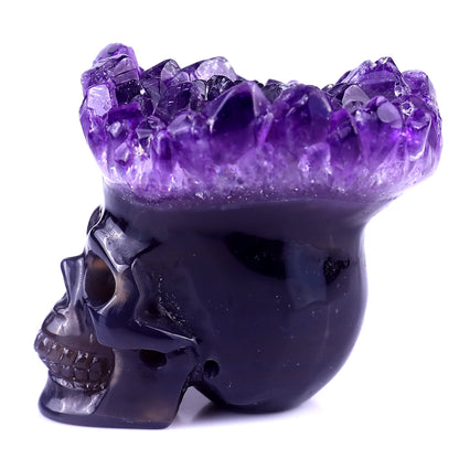 2.4" Amethyst Druse Agate Hand Carved Mineral Specimen Skull Sculpture