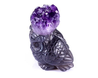 2.3" Amethyst Druse Agate Hand Carved Crystal Owls Sculpture