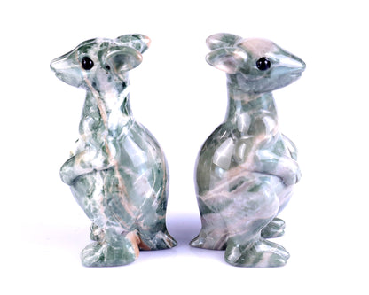 3.6" Jiulong Jade Hand Carved Crystal Kangaroo Sculpture