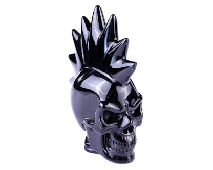 3.6" Black Obsidian Hand Carved Crystal Realistic Punk Skull Sculpture