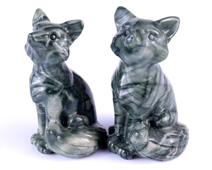 Natural Jiulong Jade Hand Carved Crystal Fox Sculpture