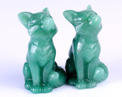 Natural Green Aventurine Hand Carved Crystal Fox Sculpture