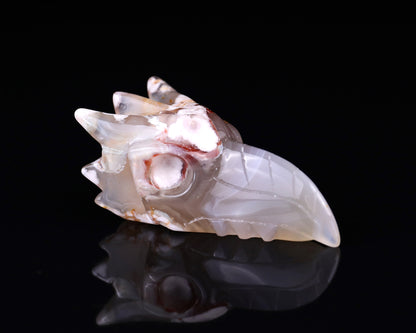 3.6" Sakura Agate Hand Carved Crystal Phoenix Skull Sculpture