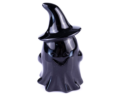 Cute 3.5" Black Obsidian Hand Carved Crystal Ghost Sculpture,Halloween Gift