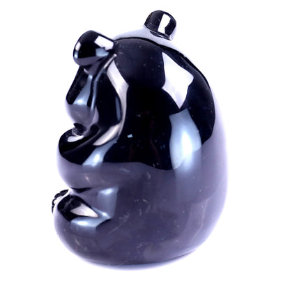 2.9" Black Obsidian Hand Carved Crystal Panda Sculpture