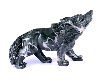8.7" Jiulong Jade Hand Carved Crystal Wolf Sculpture