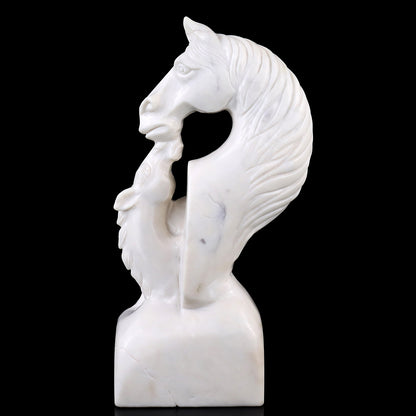 Amazing 10.2" White Jade Hand Carved Crystal Horse Sculpture