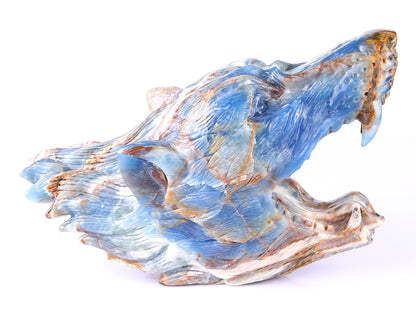 9.8" Blue Onyx Hand Carved Crystal Wolf Head Sculpture