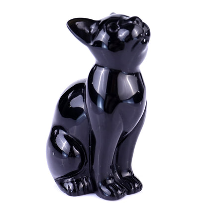 3.0" Black Obsidian Hand Carved Crystal Cat Sculpture