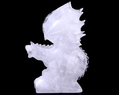 Amazing 8.9" Angolan Quartz Hand Carved Crystal Dragon Sculpture