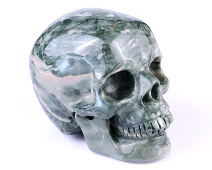2.9" Jiulong Jade Hand Carved Crystal Realistic Skull Sculpture