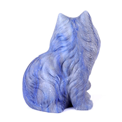 4.1" Blue Aventurine Hand Carved Crystal Persian Cat Sculpture