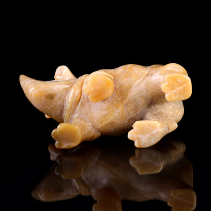 4.1" Chalcedony Hand Carved Crystal Rhinoceros Sculpture