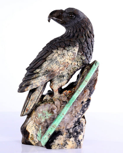 11" Natural Emerald Hand Carved Crystal Eagle Sculpture