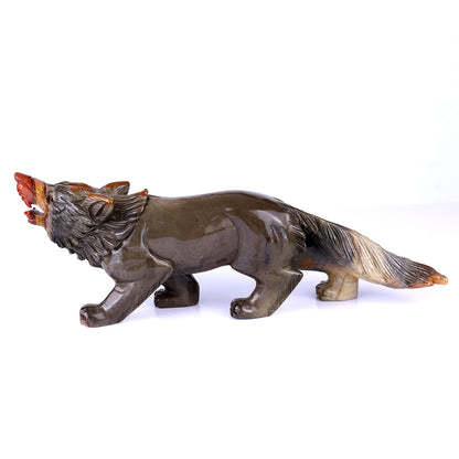 13.8" Colorful Jasper Hand Carved Crystal Wolf Sculpture