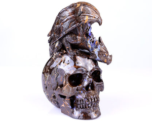 Unique 7.0" Opal Hand Carved Crystal Realistic Skull Sculpture