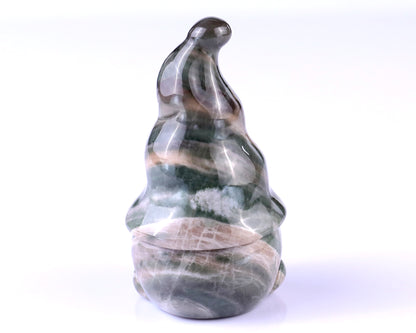 2.8” Natural Jiulong Jade Hand Carved Crystal Bearded Elf Sculpture, Halloween Gift