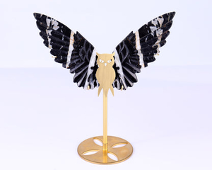 5.0" Black and White Zebra Agate Hand Carved Crystal Owl Wings Sculpture