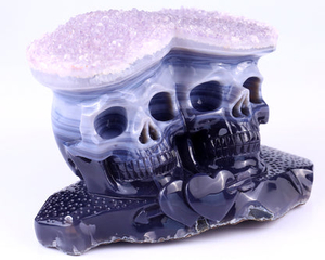 Unique 7.9"Amethyst Druse Agate Hand Carved Crystal Skulls Sculpture