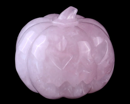 2.6” Natural Rose Quartz Hand Carved Crystal Pumpkin Sculpture, Halloween Gift