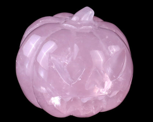 1.6” Natural Rose Quartz Hand Carved Crystal Pumpkin Sculpture, Halloween Gift
