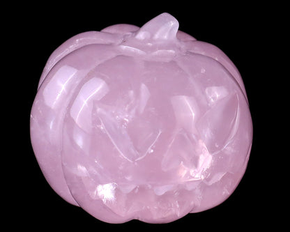 1.6” Natural Rose Quartz Hand Carved Crystal Pumpkin Sculpture, Halloween Gift
