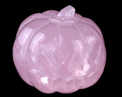 1.6” Natural Rose Quartz Hand Carved Crystal Pumpkin Sculpture, Halloween Gift