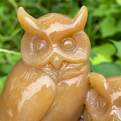 5.0" Chalcedony Hand Carved Crystal Owls Sculpture