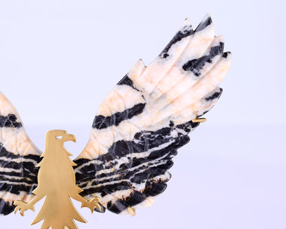 5.1" Black and White Zebra Agate Hand Carved Crystal Eagle Wings Sculpture