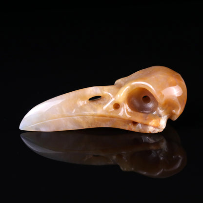 4.7" Chalcedony Hand Carved Crystal Raven Skull Sculpture