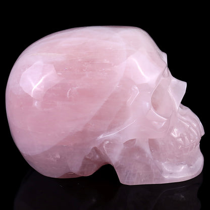 7.6" Rose Quartz Hand Carved Crystal Realistic Skull Sculpture