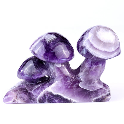 4.7" Dream Amethyst Hand Carved Crystal Mushrooms Sculpture