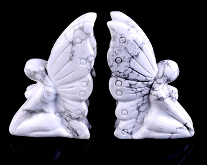 3.0" Howlite Hand Carved Crystal Flower Faerie Sculpture