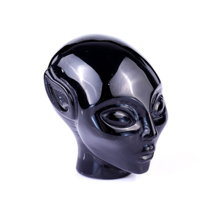2.9" Black Obsidian Hand Carved Crystal Elf Alien Sculpture