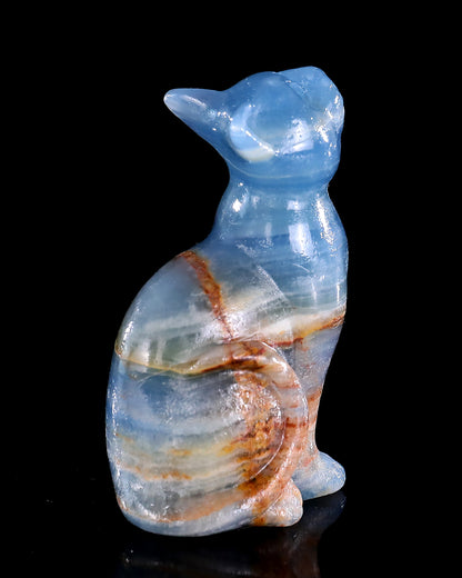 2.9" Natural Blue Onyx Hand Carved Crystal Cat Sculpture