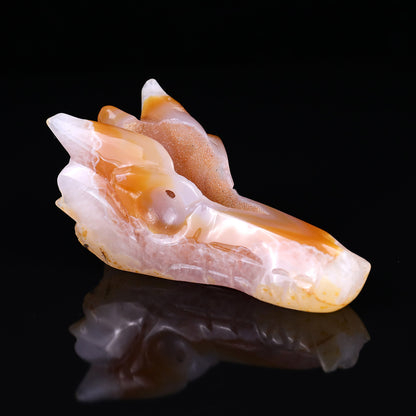 5.4" Geode Agate Hand Carved Crystal Dragon Skull Sculpture