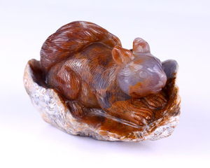 5.2" Chalcedony Hand Carved Crystal Squirrel Sculpture