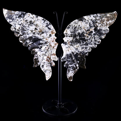 7.0" Moss Agate Hand Carved Crystal Butterfly Wings Sculpture