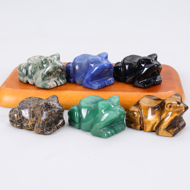 Mixed Crystal Carved Small Animal Carving Frog Sculpture for Gift
