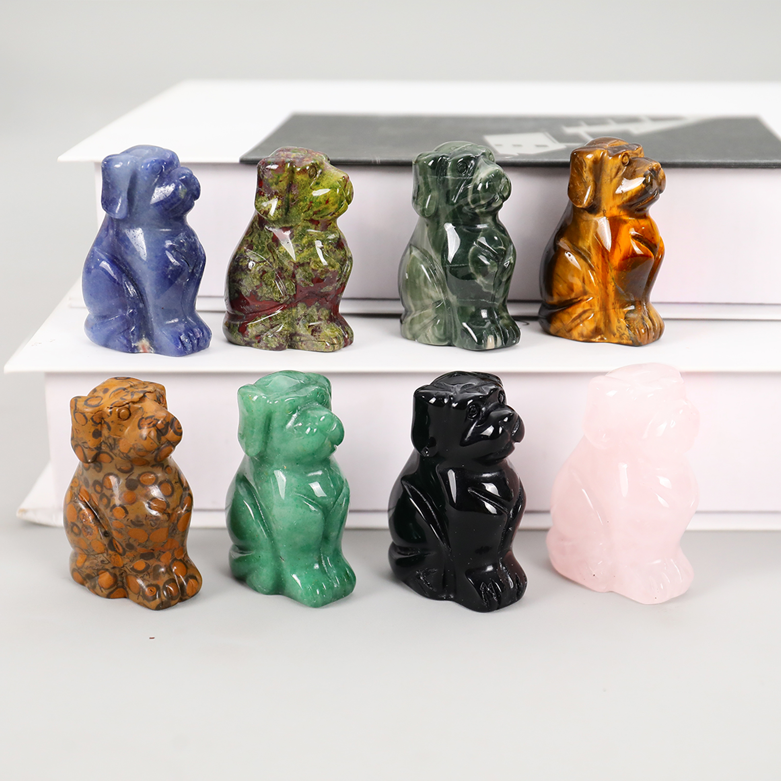 Natural Agate Stone Carved Small Dog Decor, Cute Dog Sculpture for fengshui