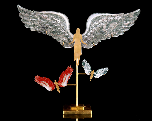 15" Natural Jiulong Jade Spirit Wings Sculpture – Hand-Carved Jade Artwork