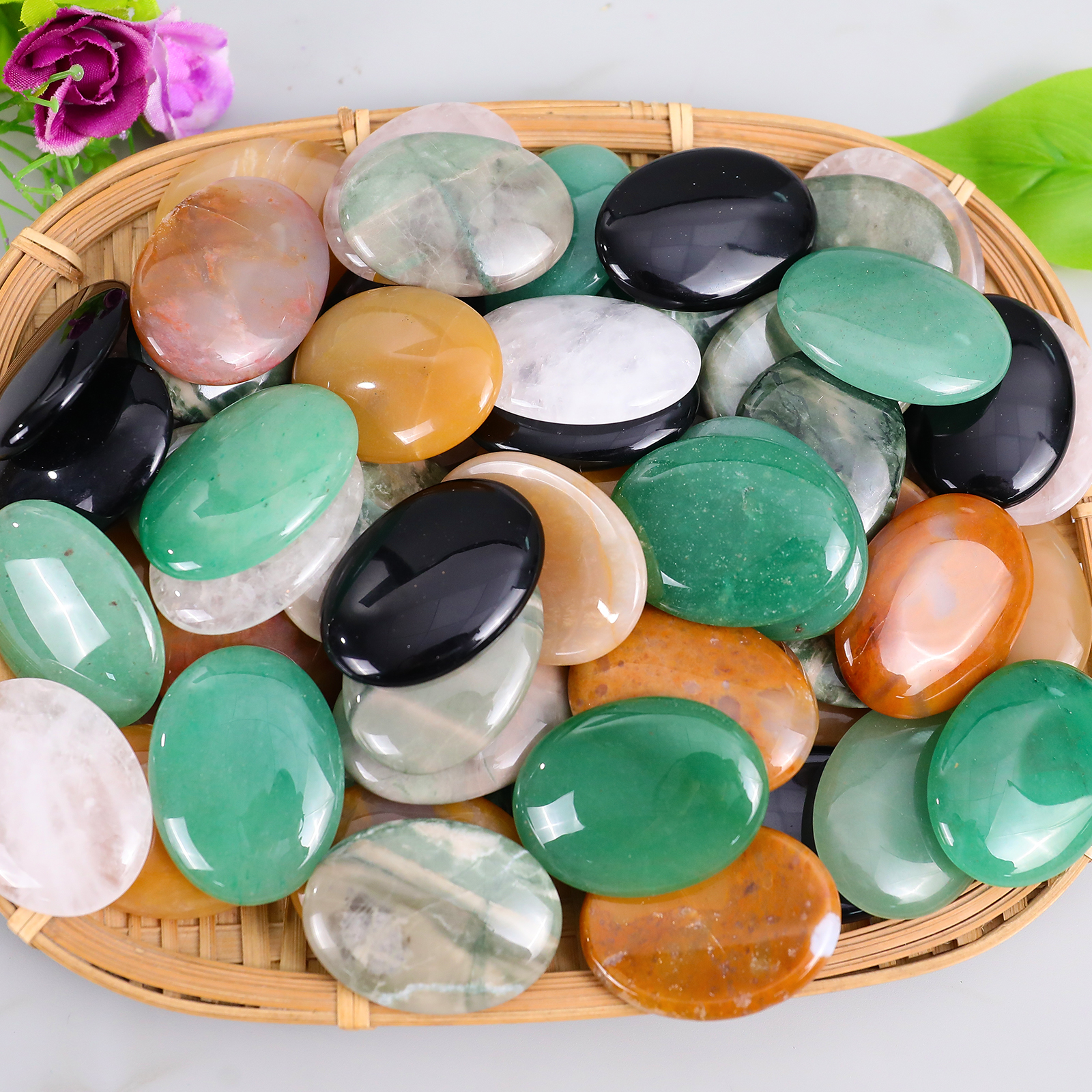 Oval Jade Massage Stones Set - Natural Gemstone Stress Relief Stones for Body Relaxation, Face & Muscle Massage