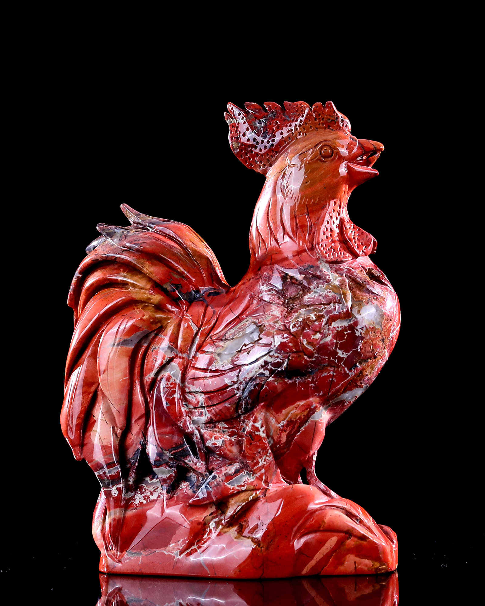 8.3" Red Jasper Carved Cock Sculpture, Vibrant Gemstone Art for Decor & Collection