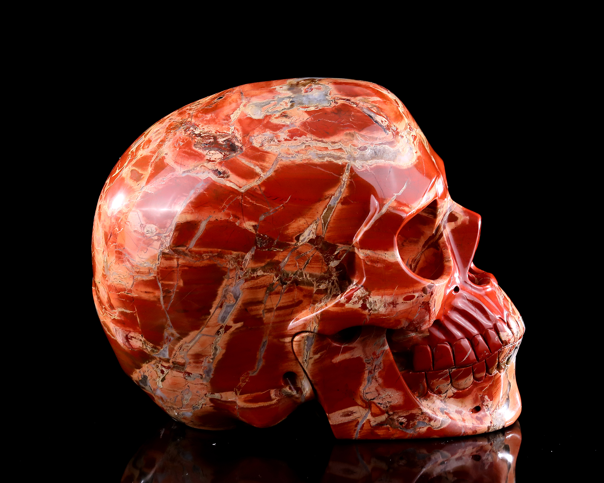 Natural Red Jasper Hand-Carved Life-Size Human Skull Statue - Large Crystal Healing Sculpture Decor