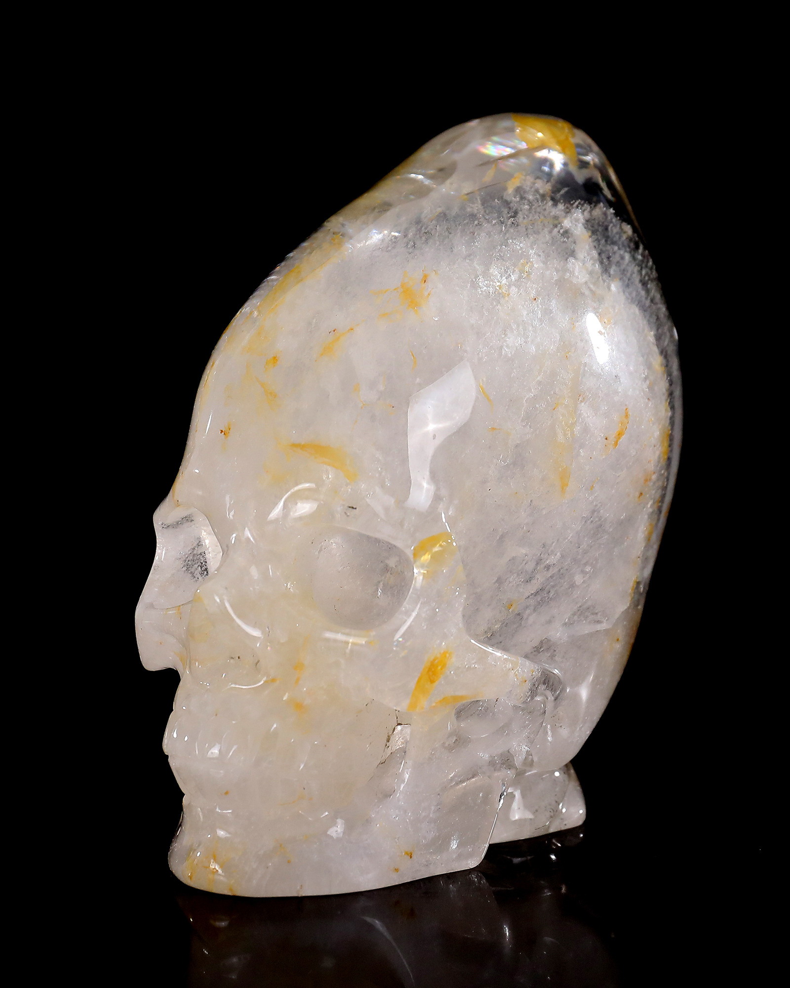 5-inch Hand Carved Ghost Clear Quartz Skull - Spiritual Symbolism Gemstone Sculpture for Collection & Décor