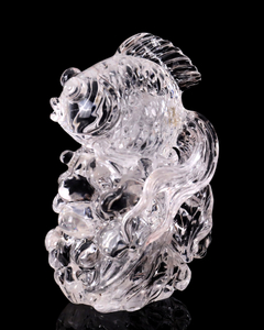 5-inch Hand Carved Clear Quartz Goldfish Decoration - Auspicious Gemstone Sculpture for Luck & Décor