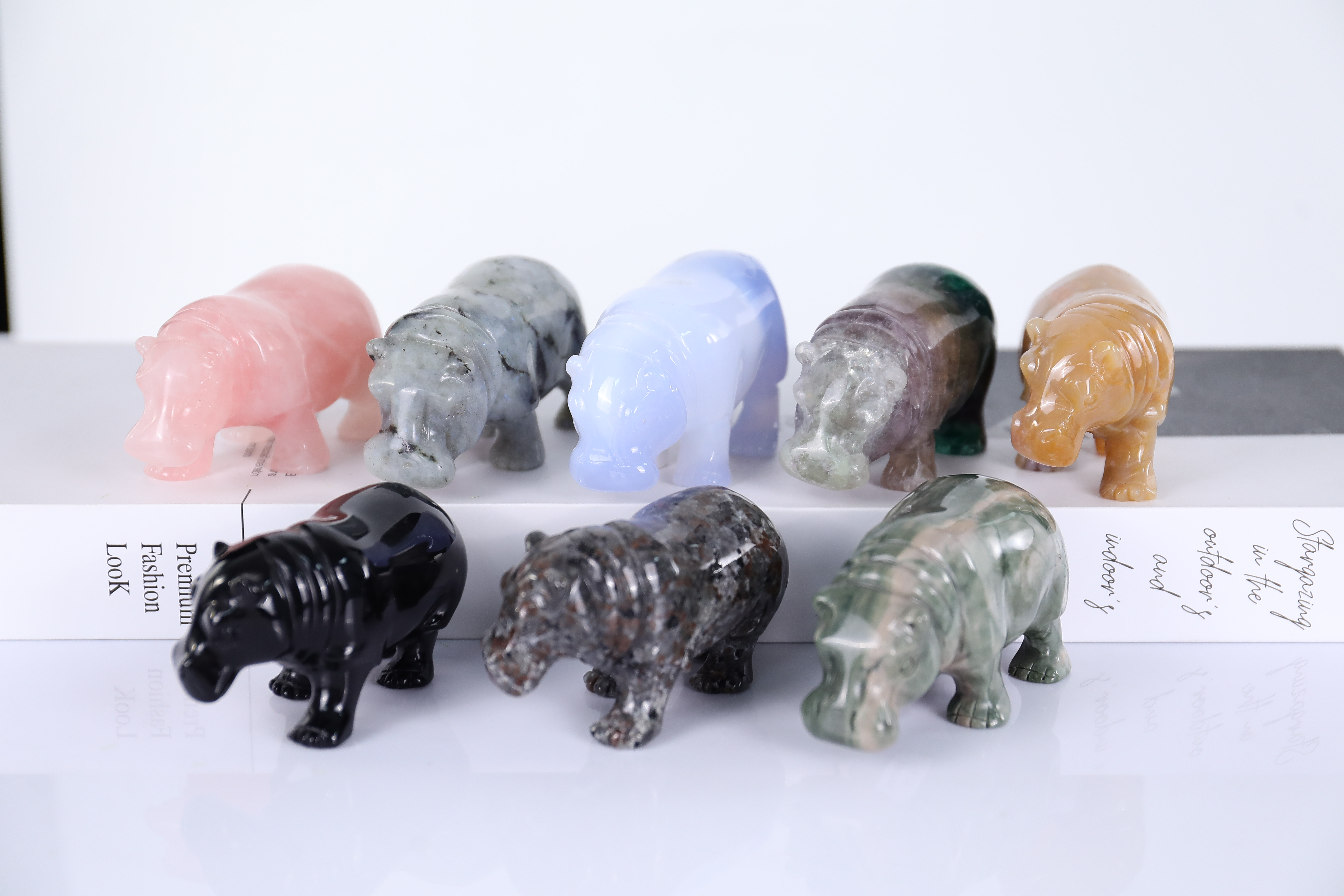 Artisan-Made Mini Hippo Carvings in Multiple Natural Jade Types - Perfect Gift for Collectors