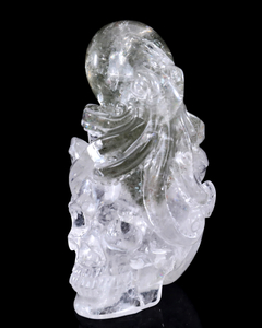 6-inch Hand Carved Clear Quartz Skull with Octopus - Natural Crystal Sculpture for Luxury Display & Spiritual Significance