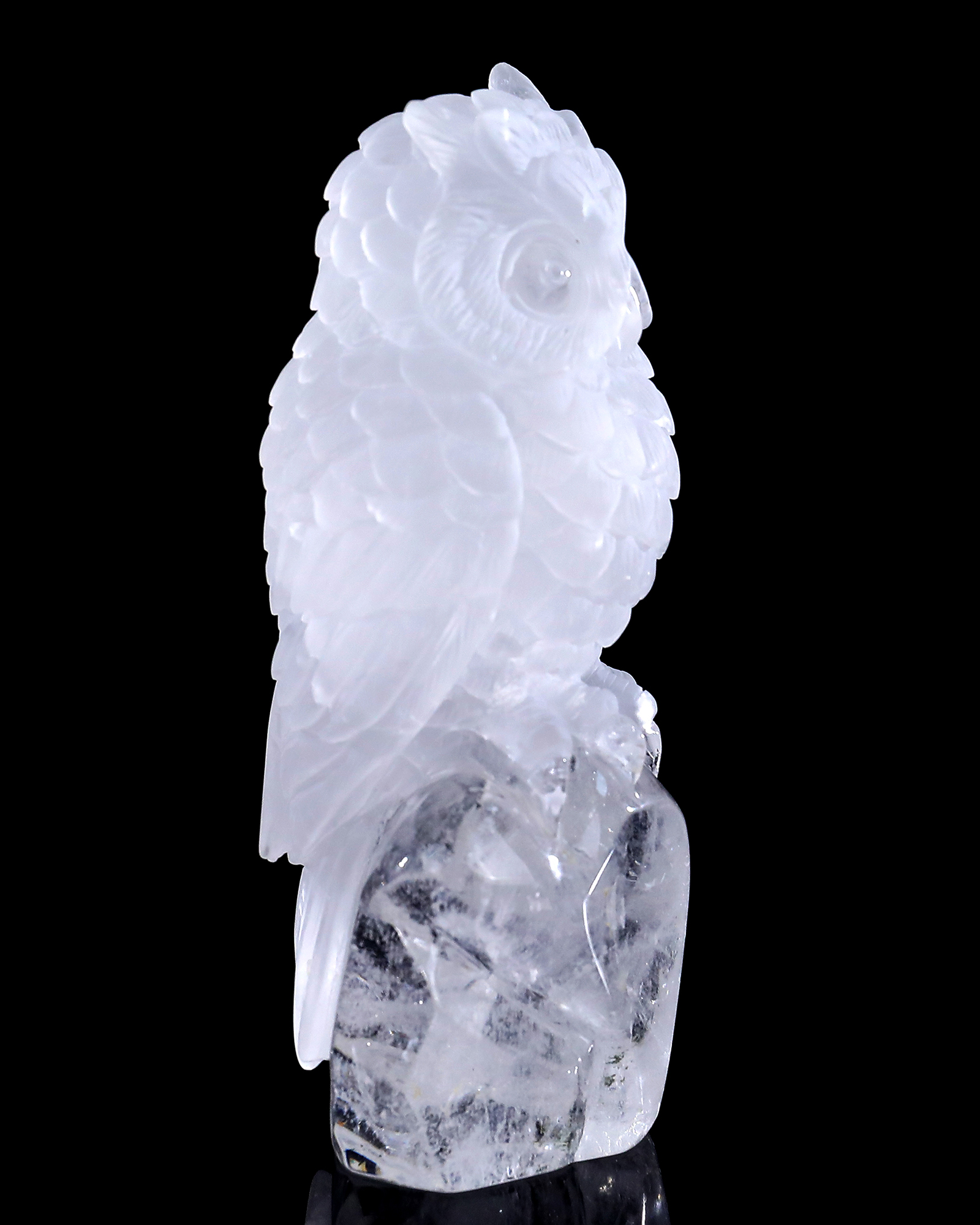 4.9-inch Hand Carved Clear Quartz Owl - Wisdom Symbol Gemstone Sculpture for Collection & Home Décor